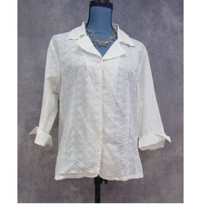 NWT La Cena White Eyelet Lightweight Blazer Jacket